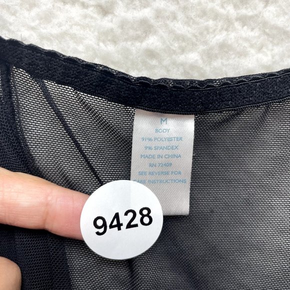 Black Chemise Slip Lingerie Womens M Medium Black Sheer Mesh Padded Embroidered - Picture 10 of 10